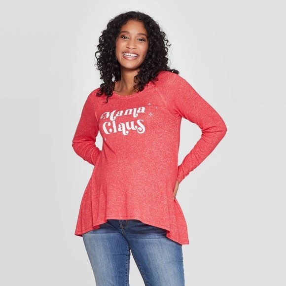 NEW Isabel Maternity Mama Claus Long Sleeve Christmas Shirt - Picture 1 of 3